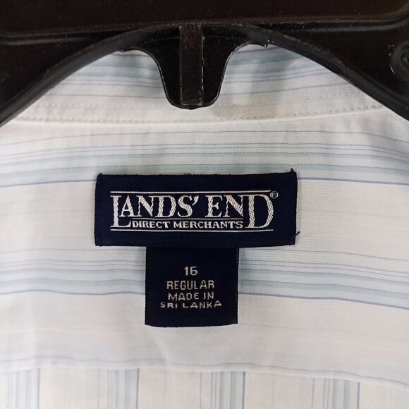 Lands'End Button Up Women Size 16R Cotton Blend Multicolor Striped Blouse Shirt - Picture 9 of 10